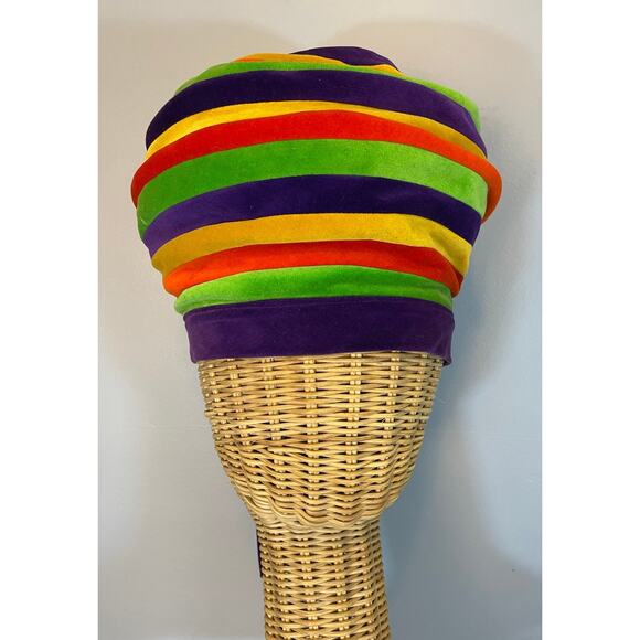 Vtg 50s 60s New Look Velvet Color Block Turban Bee Hive Hat Belmar B Altman Co - Picture 13 of 15